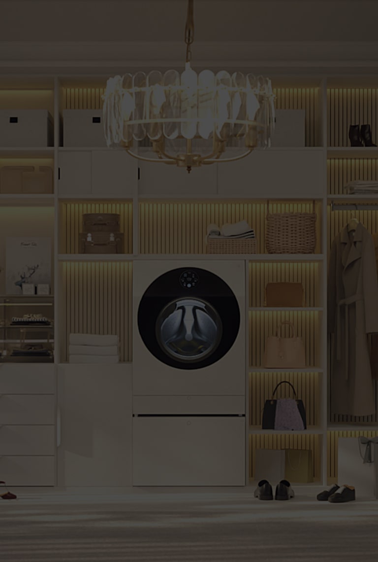 LG SIGNATURE Washer and Air Purifier complement an elegant dressing room.