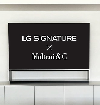 Words 'Molteni&C X LG SIGNATURE' is written and displayed on the screen of LG SIGNATURE OLED 8K.