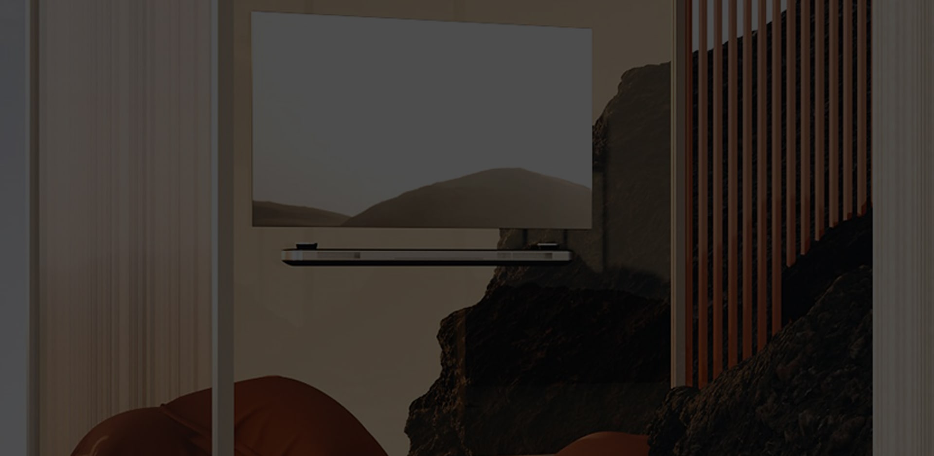 lg signature oled tv w is hung on the glass wall in some place that looks so virtual