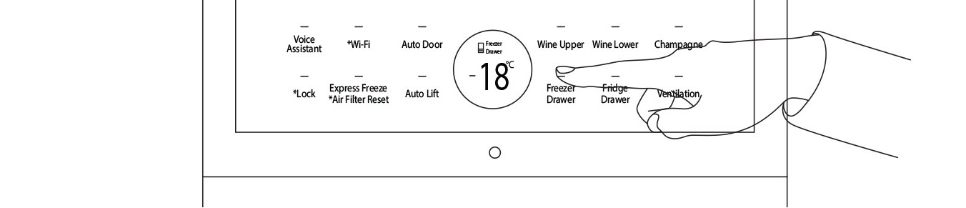 LG SIGNATURE Wine Cellar's eclipse display shows various refrigerator feature options.