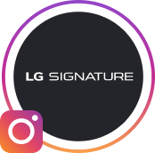 The LG SIGNATURE logo imposed on a black background surrounded by a circle with the instagram logo.