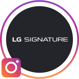 The LG SIGNATURE logo imposed on a black background surrounded by a circle with the instagram logo.