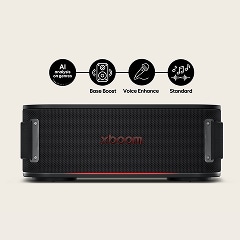 A front view of the LG xboom with red light glowing.