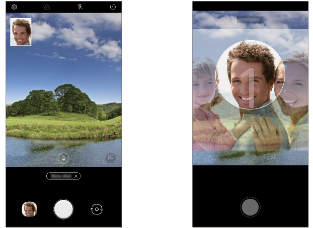 To create a story shot, take a photo to use as the background, then the front camera will automatically take a selfie to insert.