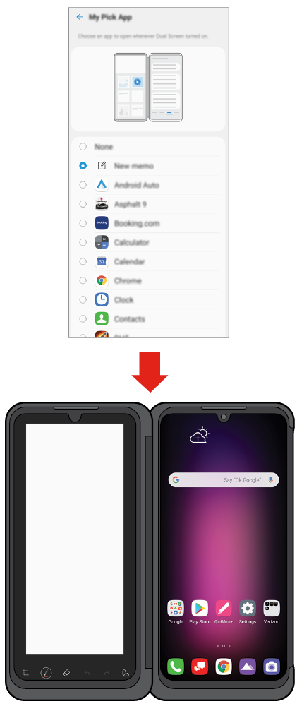 "Every time you turn on the dual screen, the preset dual screen apps run automatically. "