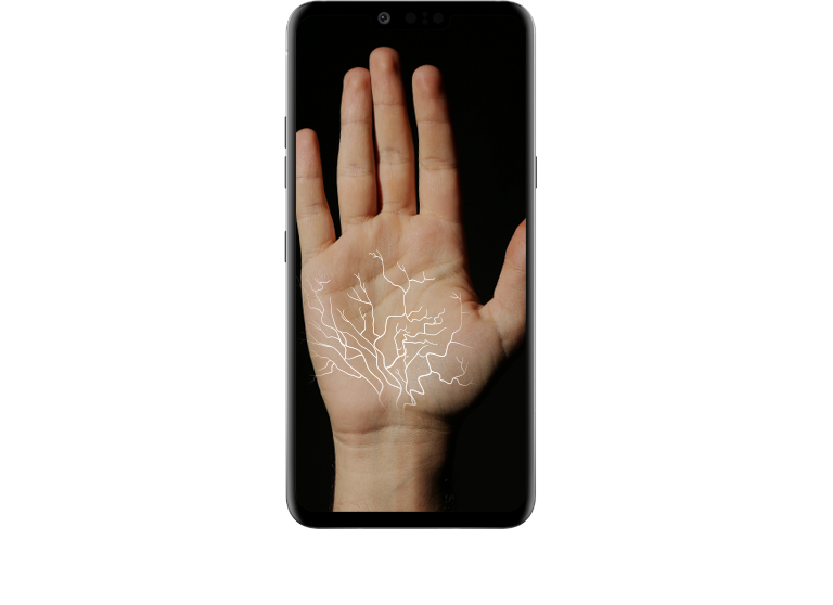 LG G8 with open palm image in the device