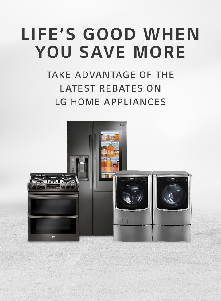 LG rebates on appliances on grey background