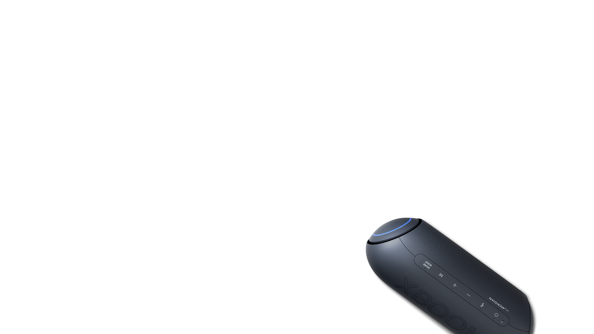A top-down view of eight LG XBOOM Go PL7 placed in a circle around a link icon.