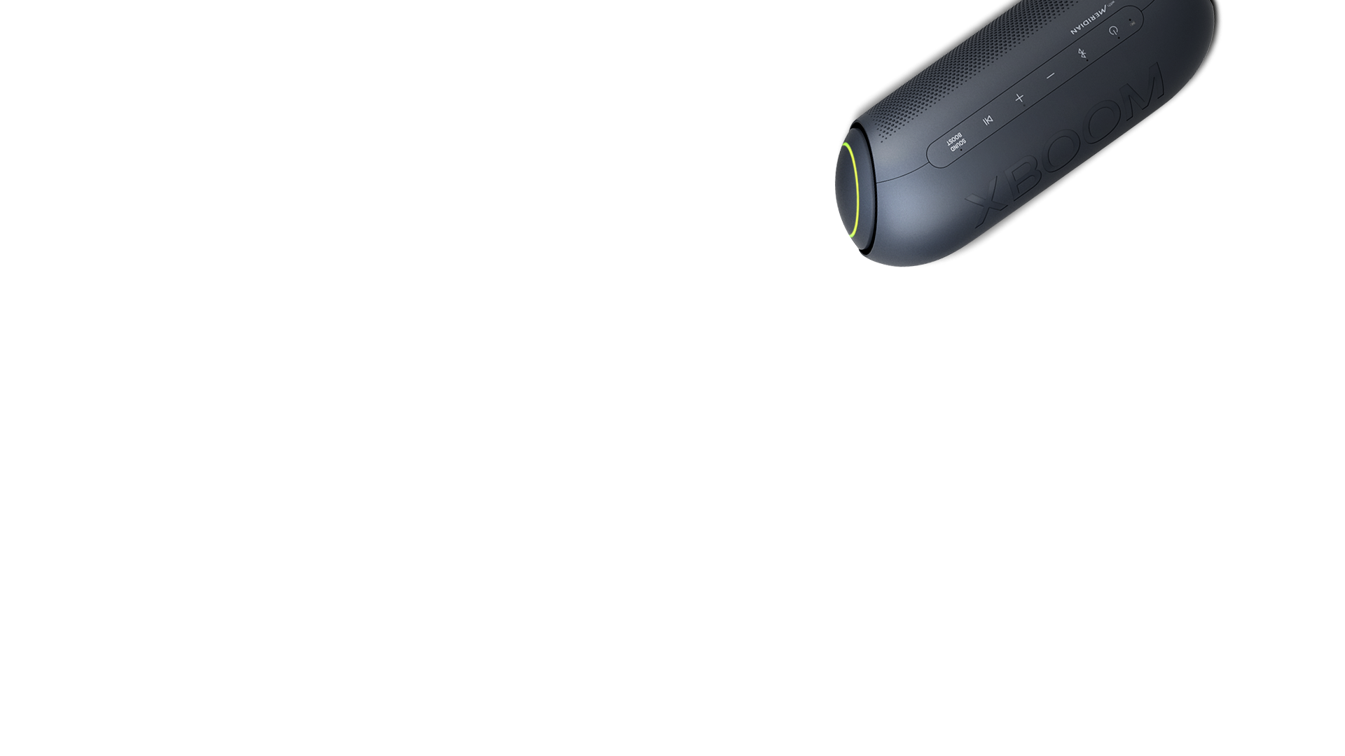 A top-down view of eight LG XBOOM Go PL7 placed in a circle around a link icon.