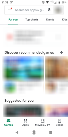 A screenshot of the Google Play Store startng page