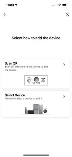 a screenshot from the lg thinq app illustrating product connection methods