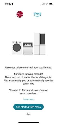 a screenshot from the lg thinq app that illustrates setting up Alexa