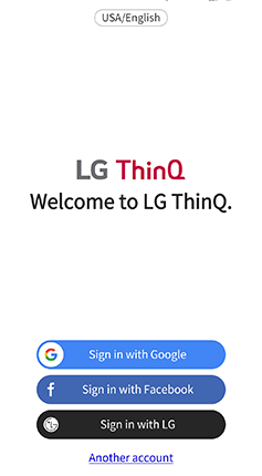 A screenshot of the LG ThinQ welcome to LG ThinQ splash page inside of the LG ThinQ app