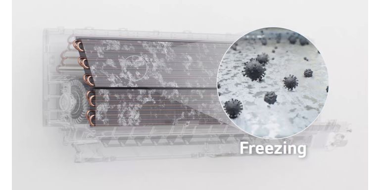 Пыль и бактерии внутри кондиционера замерзают, тают и смываются, делая его гигиенически чистым.