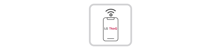 Ekranida LG ThinQ yozuvini ko‘rsatuvchi telefon va uning yuqori qismida Wi-Fi moduli mavjud.