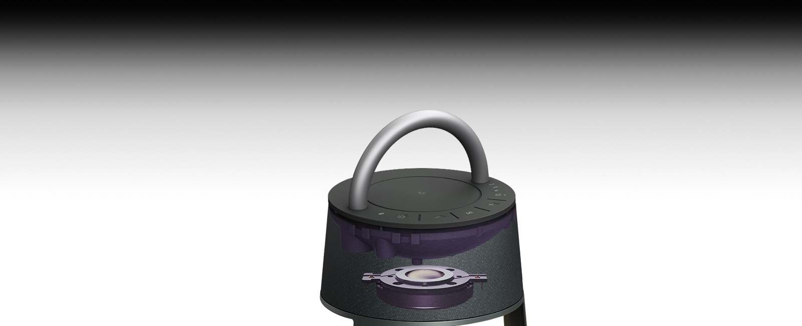 XBOOM 360 yuqori qismidagi titan ovozkuchaytirgichini koʻrsatadigan rasm.