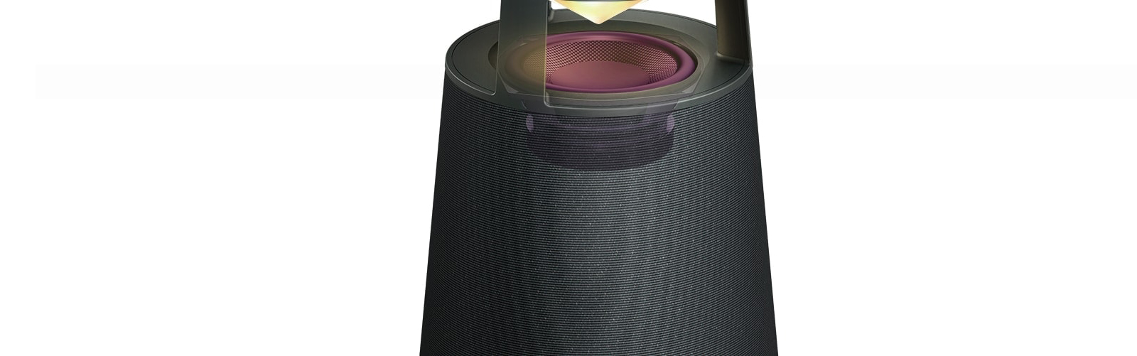 Rasmda XBOOM 360 markazidagi shisha tolali quyi chastotali karnay koʻrsatilgan.