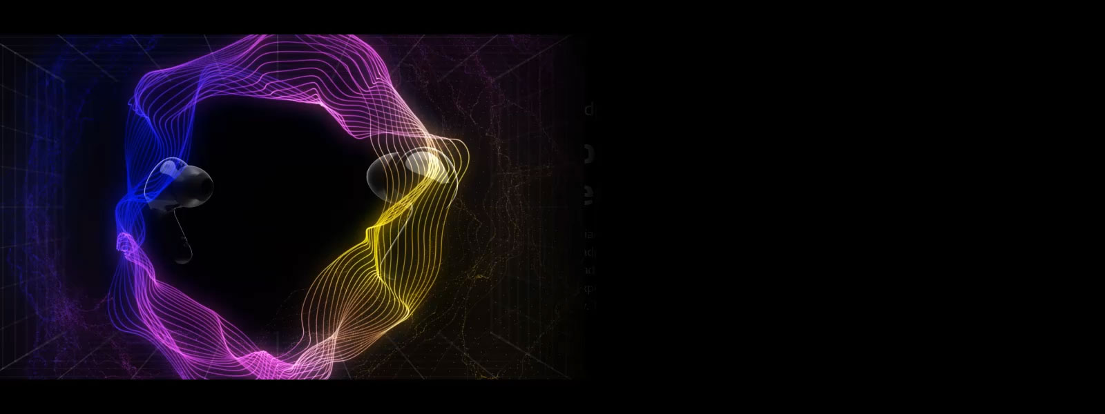 Virtual muhitda suzuvchi ikkita quloqlikning muhitni qamrab olgan yorqin yoritish tasviri.