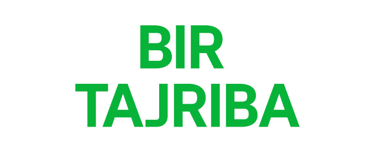 Yashil va sariq ranglarning o‘zaro uyg‘unlashgan naqshida “BIR TAJRIBA” so‘zlari aks ettirilgan.