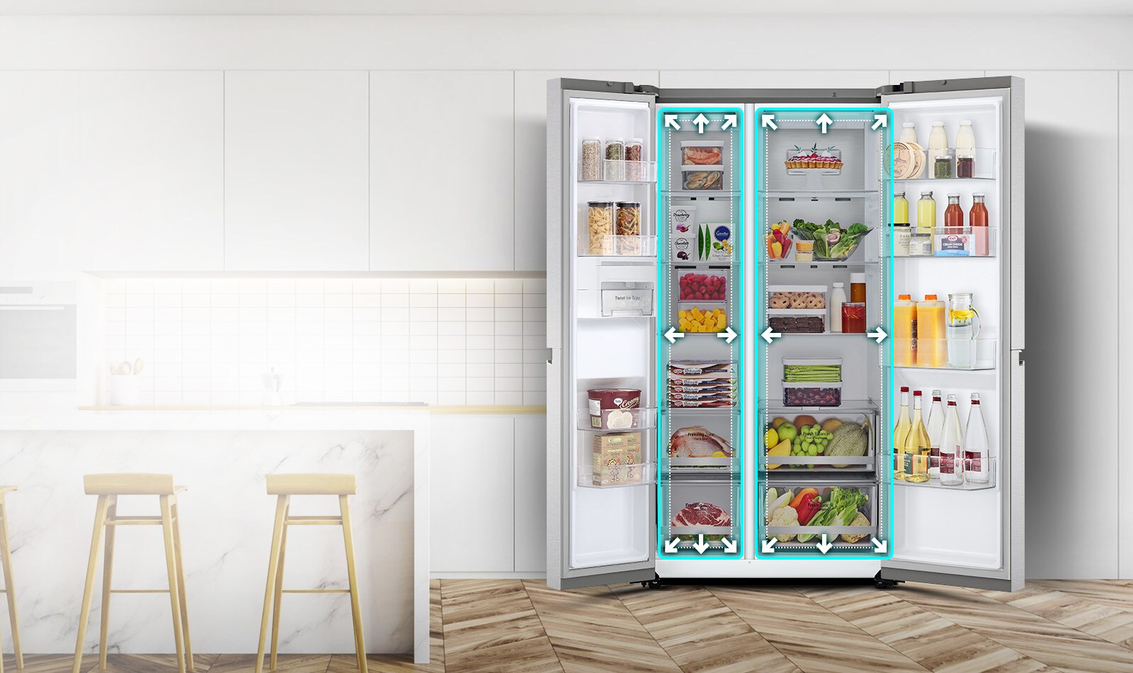 Video ikkita eshigi keng ochilgan sovitkichning old tomondan koʻrinishi bilan boshlanadi. Uning ichki qismi neon chiziqlar bilan hoshiyalangan, ichkarida joy koʻpligini koʻrsatish uchun strelkalar chiziqlarni har tomondan surib kengaytiradi. Ichki boʻshliq atrofidagi neon kvadrat yangi boʻshliq va oq nuqtali chiziq bilan belgilangan eski kichikroq boʻshliq oʻrtasidagi farqni koʻrsatish uchun miltillaydi.