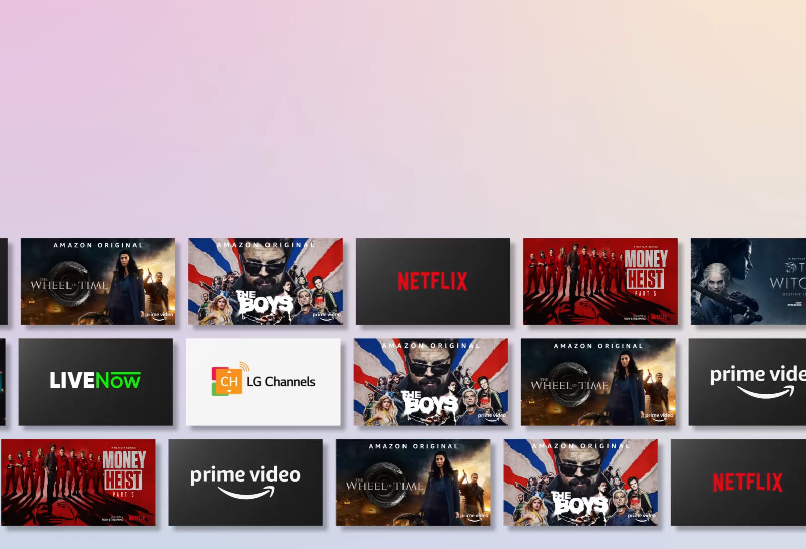 OTT kontenti qatorlari yon tomonga aylanganda OTT provayderi logotipi va taklif qilingan kontentning tasviri namoyish etiladi.
