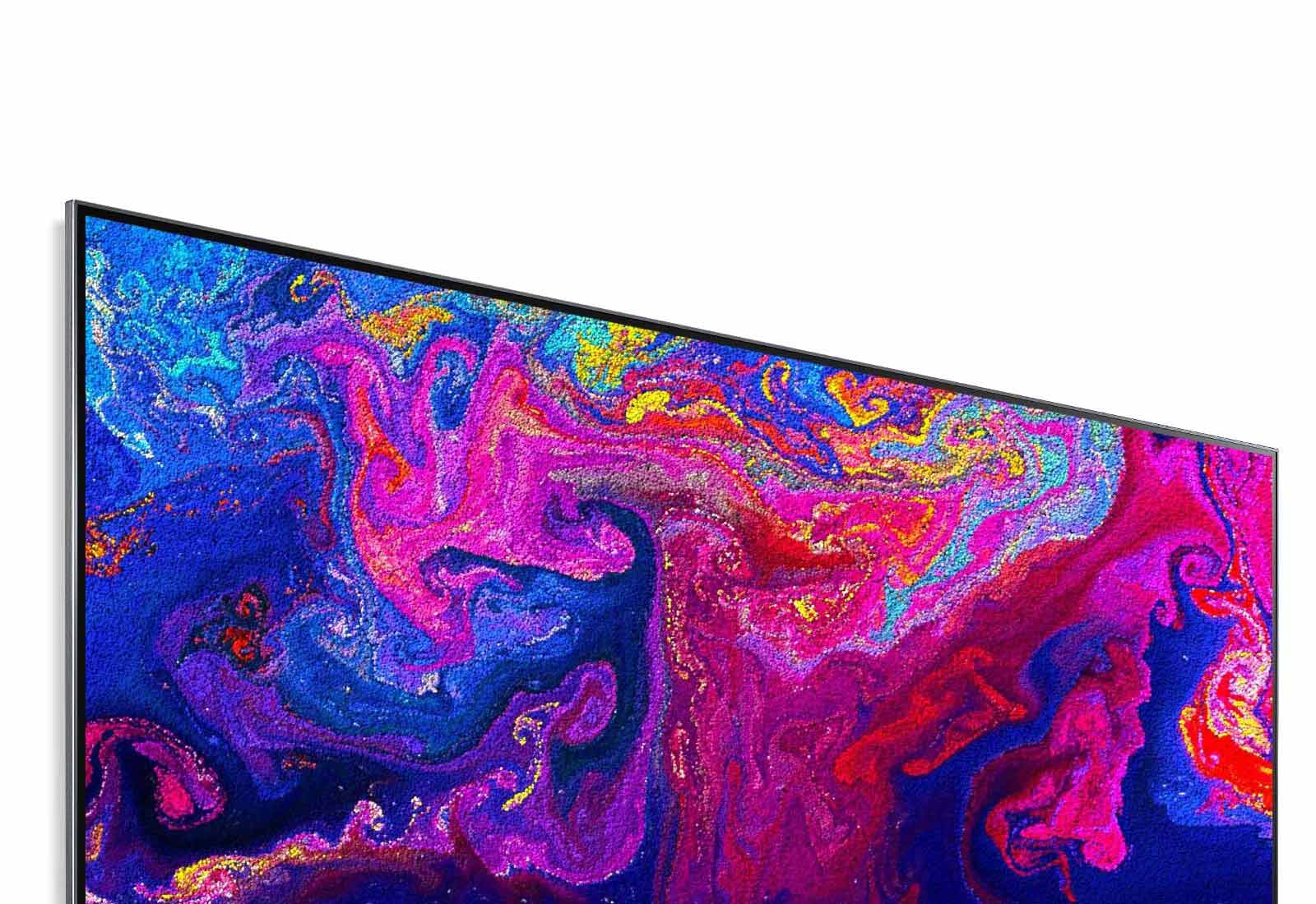 Rangli qismlarning quyuni tasvirlangan televizor ekrani (video tomosha qilish).