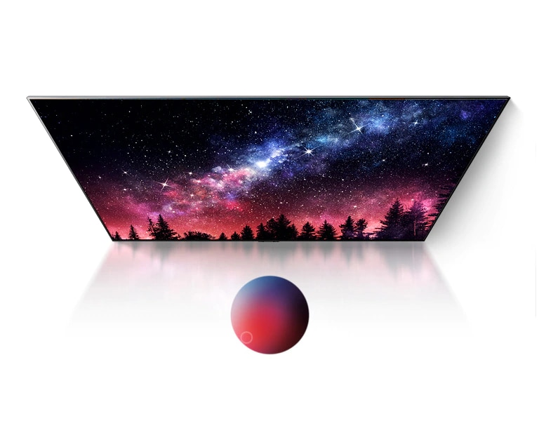 Somon yoʻli, moviy osmon va har xil rangli gʻubor portlashi aʼlo sifatda koʻrsatilgan televizor ekrani (video tomoshasi)