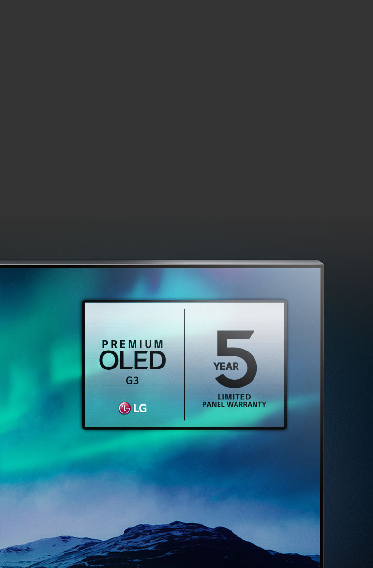 LG OLED televizorida shimoliy yogʻdu tasviri paydo boʻladi. Qora fonda televizorning yuqori burchagida fazodagidek gradatsiya davom etadi. Televizor ekranida panelga berilgan 5 yillik kafolat logotipi ham koʻrsatiladi.