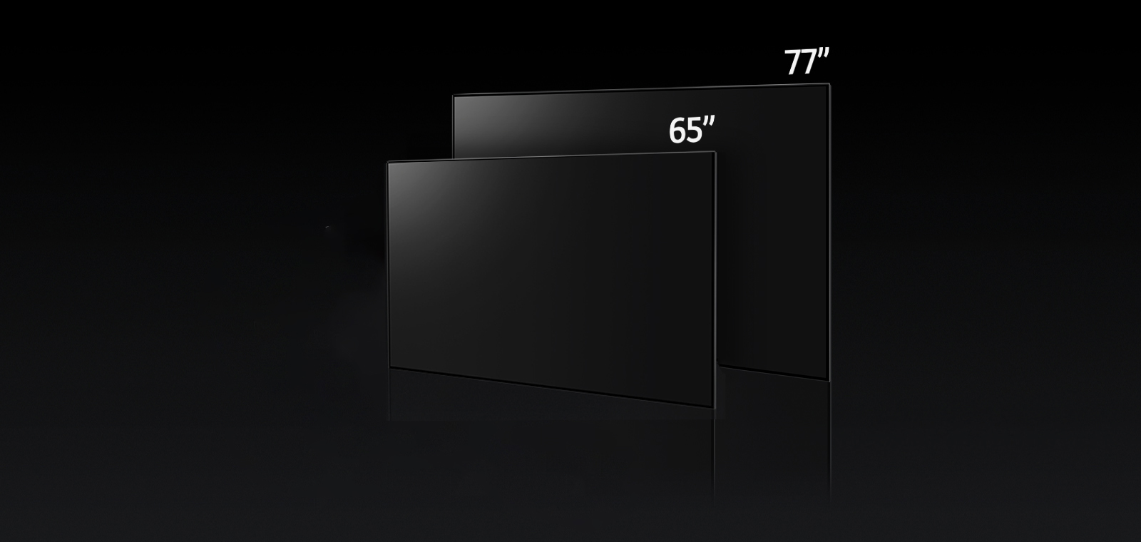Tasvir LG OLED G3 turli oʻlchamlarini solishtiradi, 65" va 77" koʻrsatiladi.