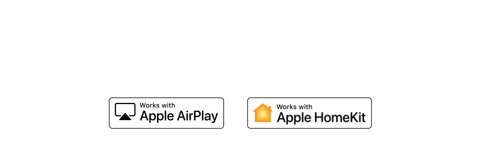 Toʻrtta logotip tartib bilan joylangan – Hey Google, Alexa ichiga oʻrnatilgan, Apple AirPlay, Apple HomeKit bilan ishlaydi. 