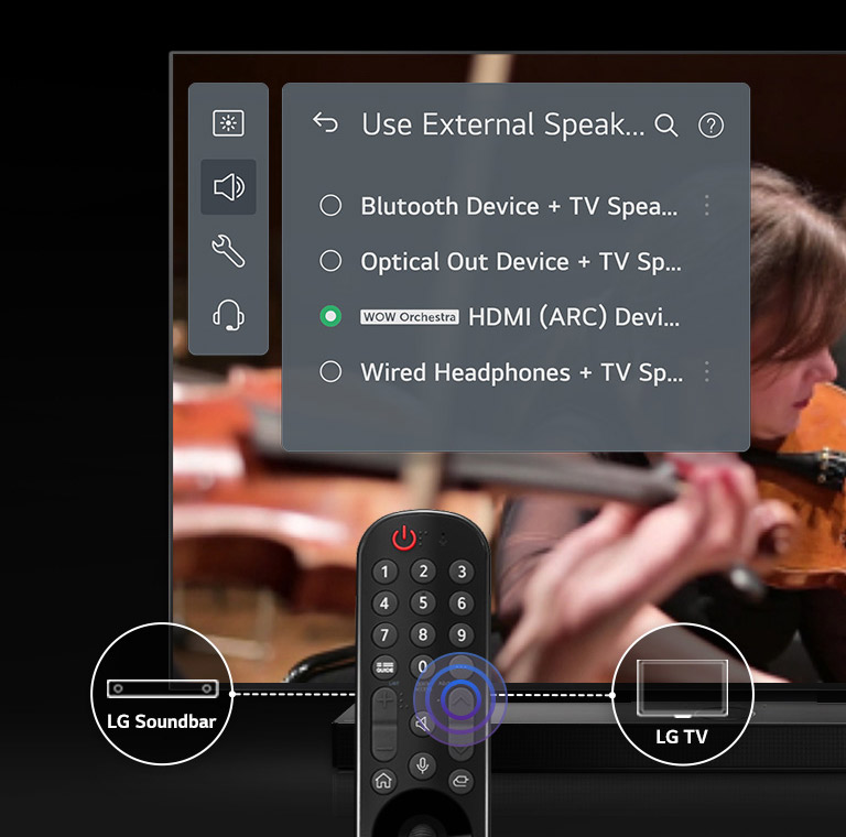 Televizor ekranida sozlamalarni oʻzgartirish uchun interfeys koʻrsatiladi.