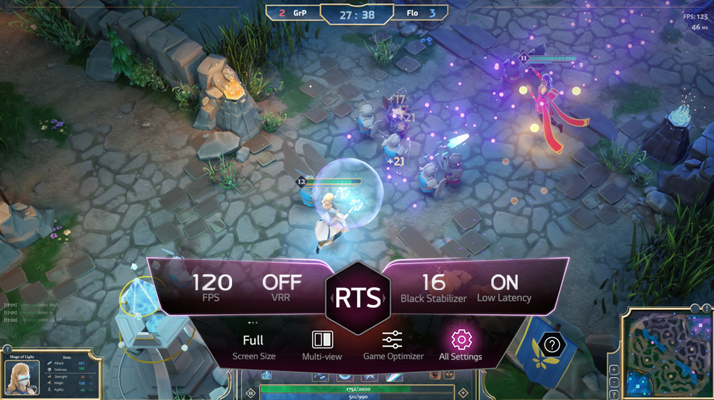 Ekranda oʻyinlar boshqaruv panelining rasmi – undagi panelda oʻyin holati, tungi rejim, Ilova ustida ilova, Oʻyin optimizatori, barcha sozlamalar va foydalanuvchi qoʻllanmasi belgilari koʻrsatilgan. 