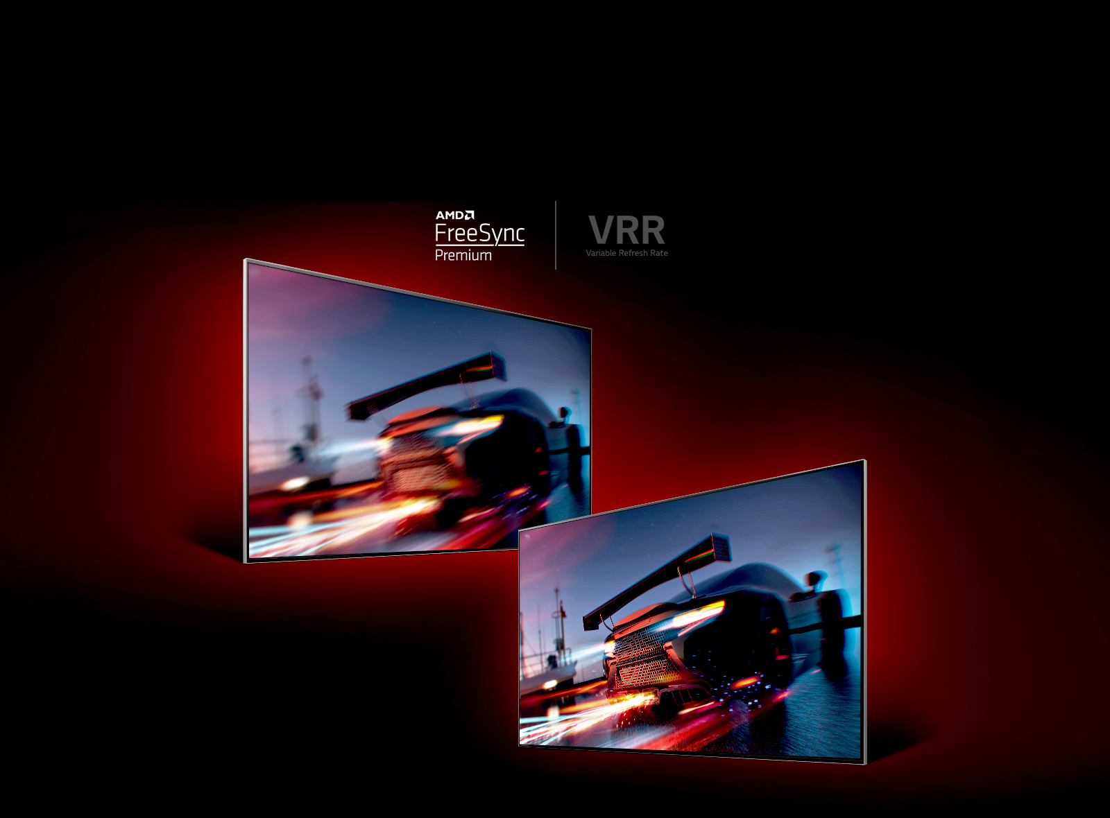 Bir-biriga qarama-qarshi qoʻyilgan ikkita televizor turibdi. Ularda tezyurar poyga mashinasi koʻrsatilgan, chap tomondagi tasvir anchagina xira, oʻng tomondagisi esa juda tiniq.