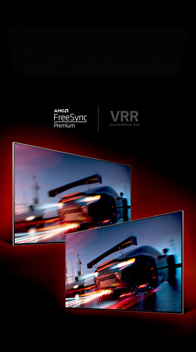 Bir-biriga qarama-qarshi qoʻyilgan ikkita televizor turibdi. Ularda tezyurar poyga mashinasi koʻrsatilgan, chap tomondagi tasvir anchagina xira, oʻng tomondagisi esa juda tiniq.