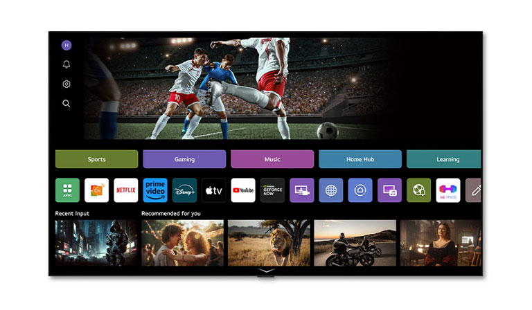 LG TV’da mavjud bo‘lgan turli xil kontentni ko‘rsatadigan LG Channels bosh ekrani. 