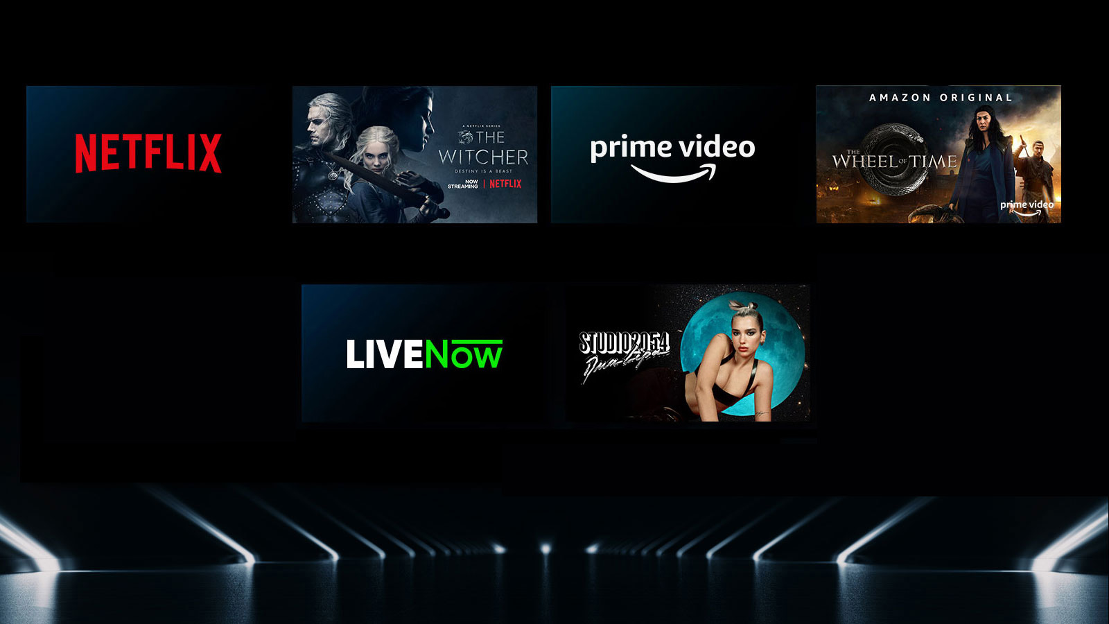 Turli xil media xizmatlarini koʻrsatuvchi tasvir, har bir logotipning yonida mos ravishda ularning surati keltirilgan.