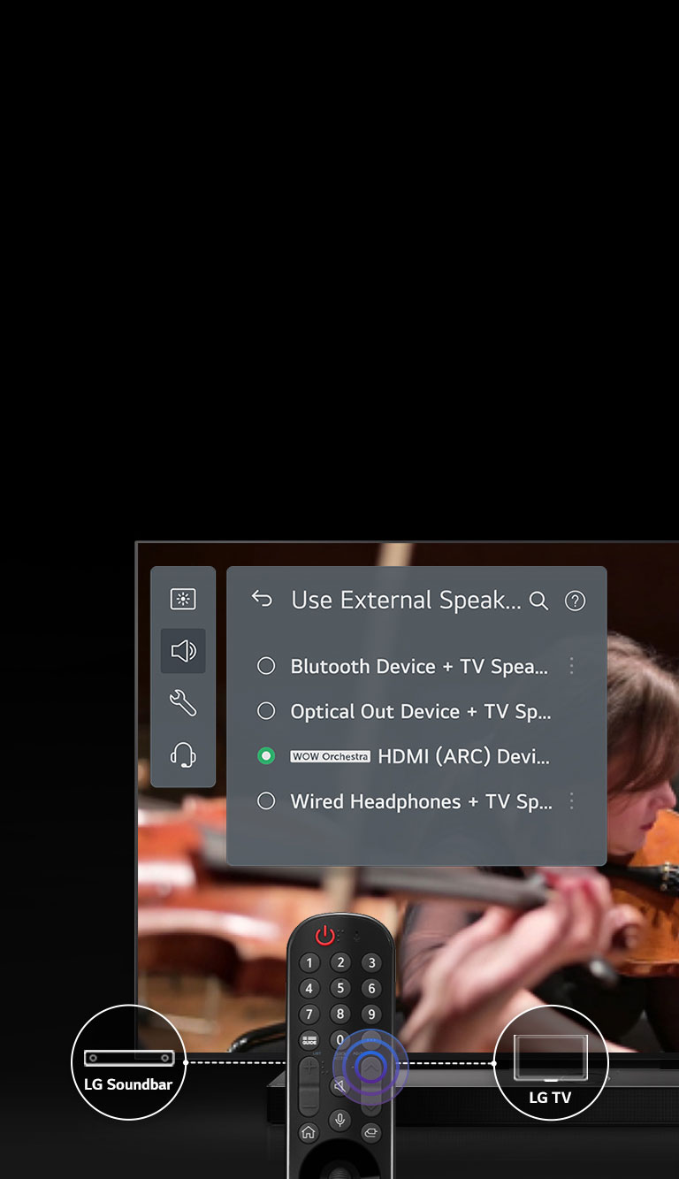 Televizor ekranida sozlamalarni oʻzgartirish uchun interfeys koʻrsatiladi.