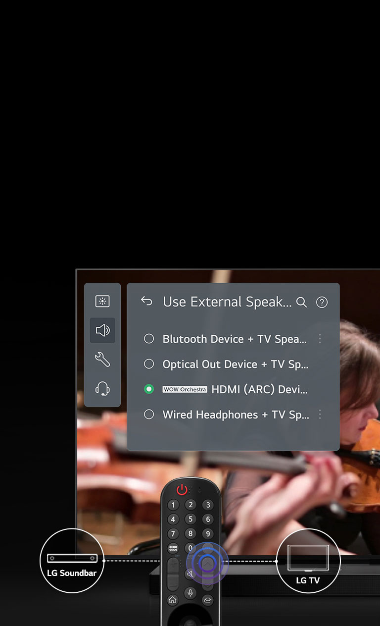 Televizor ekranida sozlamalarni oʻzgartirish uchun interfeys koʻrsatiladi.