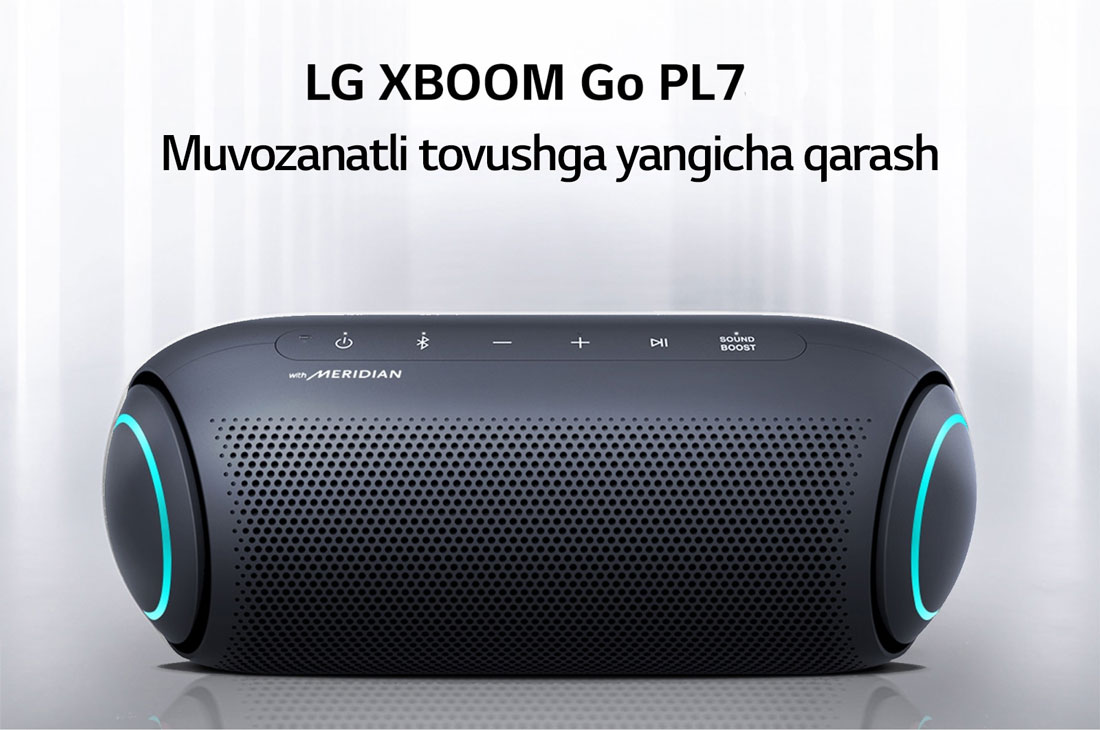 LG XBOOM Go | Portativ Bluetooth karnay | Meridian texnologiyalari | Faol ish vaqti 24 soatgacha, PL7, PL7