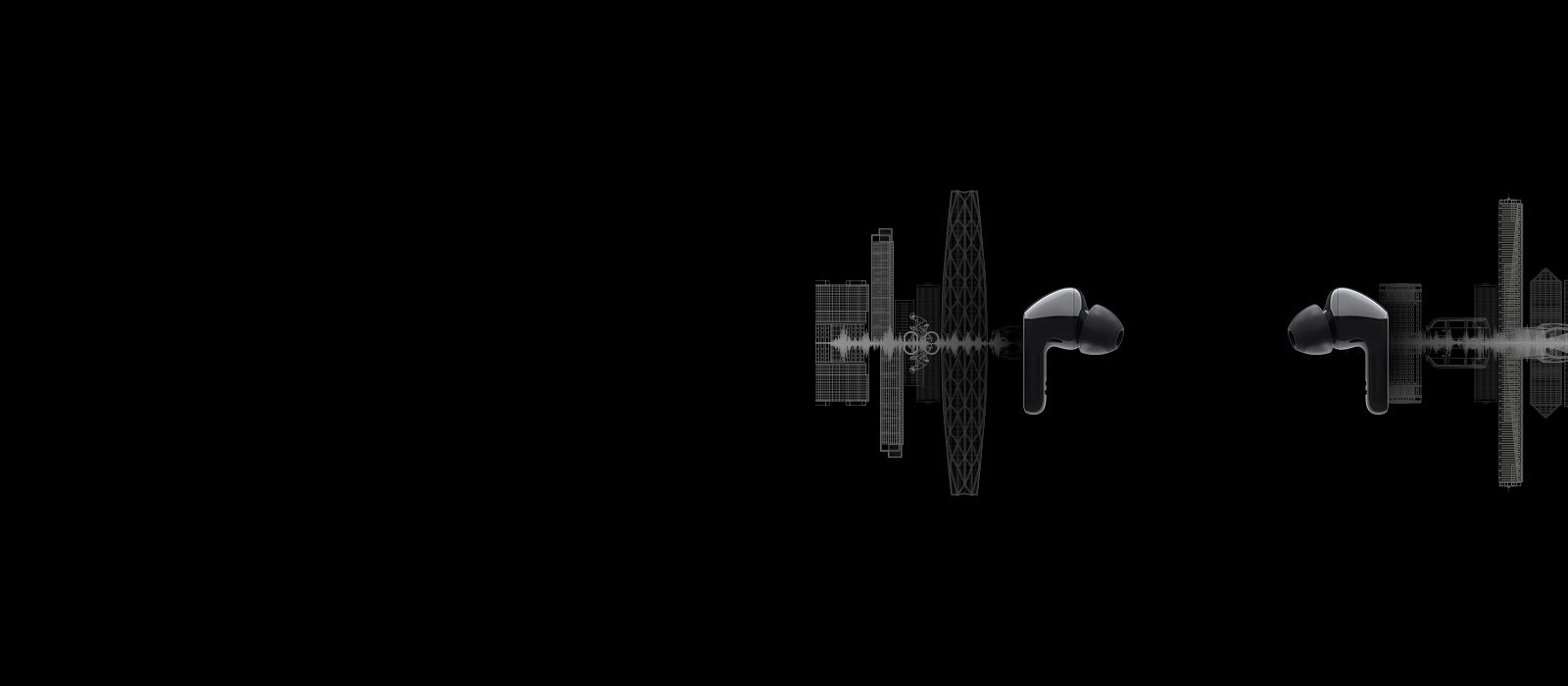 Bir biriga qaragan ikki quloqchinning tasviri va har bir quloqlik ortida shahar manzarasining konturi