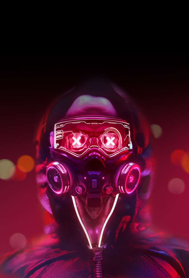 Qizil nurdagi robot tasviri. U koʻzlarini sekin ochib-yumadi.