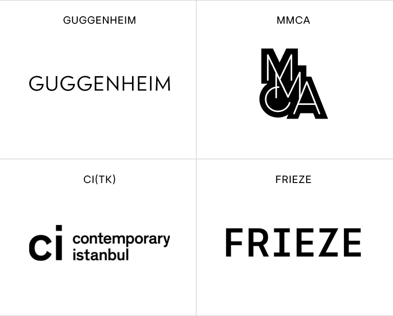 Guggenheim, MMCA, Contemporary Istanbul va Frieze logotipi.