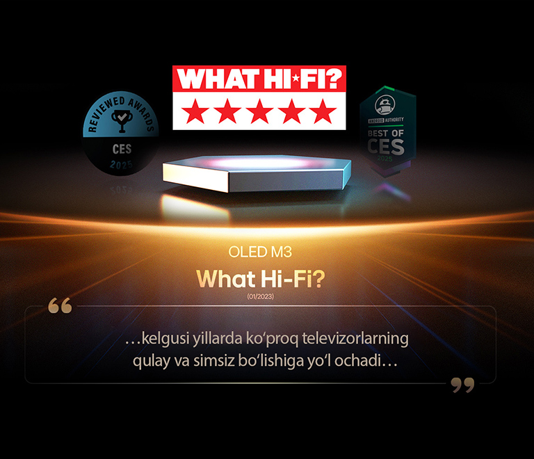 What Hi-Fi kompaniyasidan OLED M3 uchun mukofot. Ular haqidagi fikr-mulohazada “kelgusi yillarda ko‘proq televizorlarning qulay va simsiz bo‘lishiga yo‘l ochadi”, deyiladi.