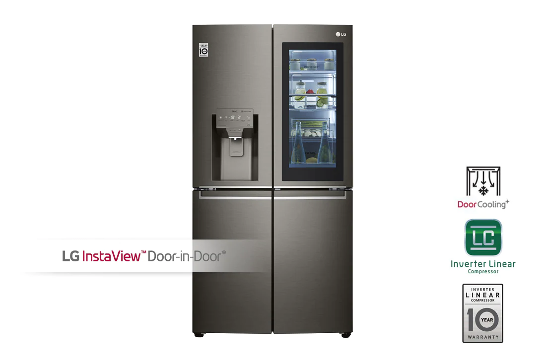 LG Hajm 563 l |  LG InstaView Door-in-Door sovutgich | Qora | DoorCooling+ | Suv va muz dispenseri | Linear Inverter Compressor, GR-X24FMKBL, GR-X24FMKBL