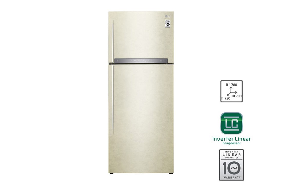 LG Hajm 438 l |  Yuqori muzlatgich kamerali LG sovutgich | Qaymoq rang | HygieneFresh+™ | Linear Inverter Compressor, GC-H502HEHZ, GC-H502HEHZ