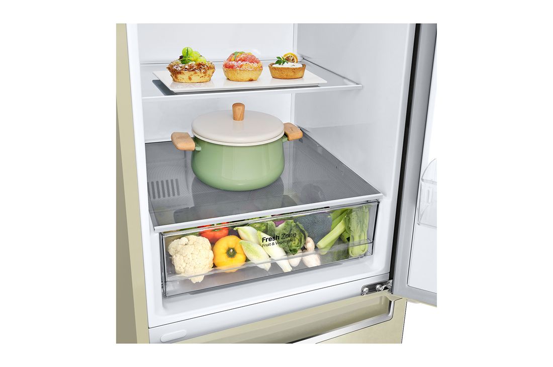 LG Hajm 384 l |  Pastki muzlatgich kamerali LG sovutgich | Qaymoq rang | DoorCooling+™ | Linear Inverter Compressor, DI_pocket_i-micom_skinbeige_Drawer_Food2, GC-B509SECL, thumbnail 6
