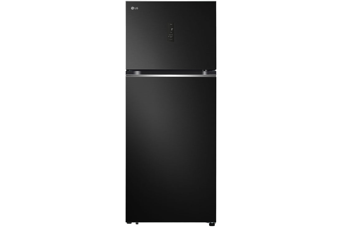 LG Hajm 395 l |  Yuqori muzlatgich kamerali LG sovutgich | Qora | DoorCooling+™ | HygieneFresh+™ | Smart Inverter Compressor, old tarafdan koʻrinishi, GN-B392SBBB