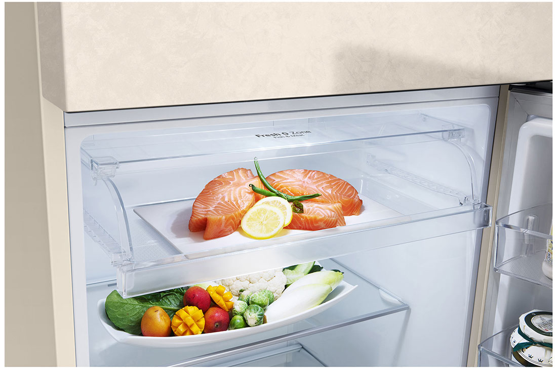 LG Hajm 395 l |  Yuqori muzlatgich kamerali LG sovutgich | Qaymoq rang | DoorCooling+™ | HygieneFresh+™ | Smart Inverter Compressor, выдвижной ящик с фруктами внутри, GN-B392SEBB, thumbnail 5