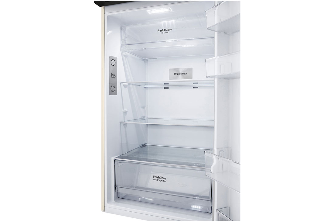 LG Hajm 395 l |  Yuqori muzlatgich kamerali LG sovutgich | Qaymoq rang | DoorCooling+™ | HygieneFresh+™ | Smart Inverter Compressor, bottom fridge opened, GN-B392SEBB, thumbnail 6