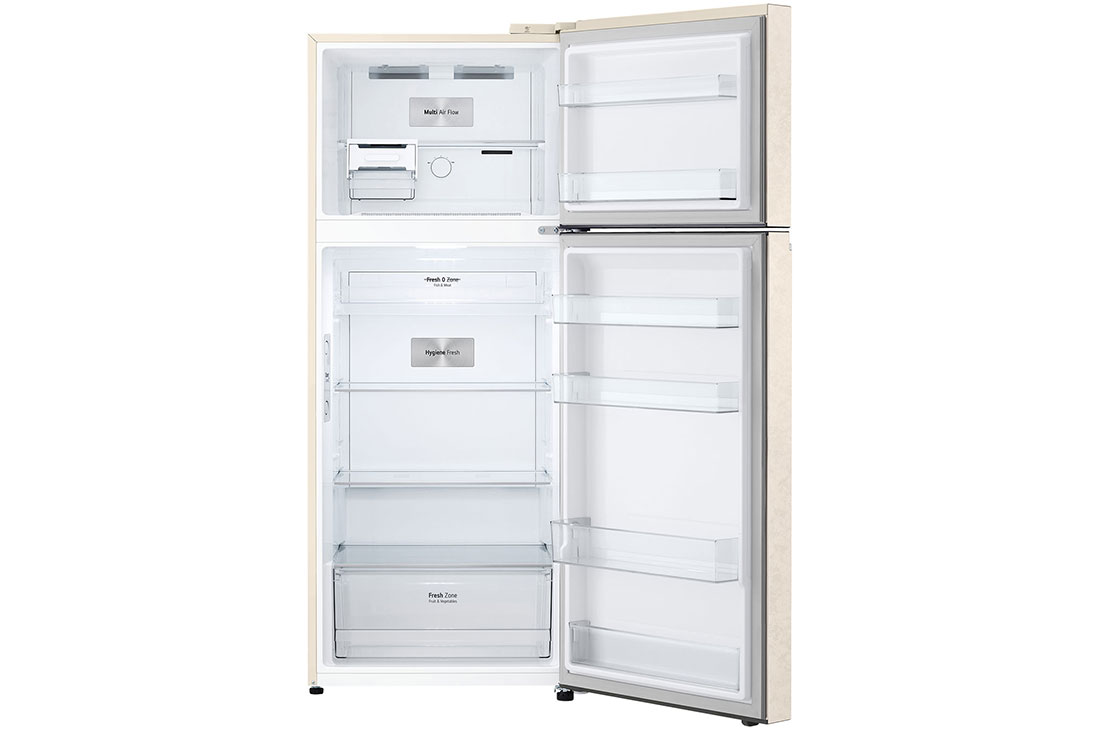 LG Hajm 395 l |  Yuqori muzlatgich kamerali LG sovutgich | Qaymoq rang | DoorCooling+™ | HygieneFresh+™ | Smart Inverter Compressor, front open view, GN-B392SEBB, thumbnail 3